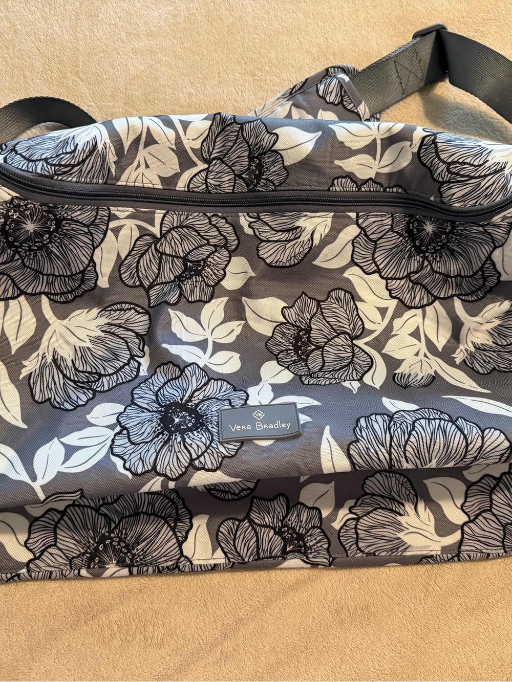 Vera Bradley Gray and White Floral Travel Duffel